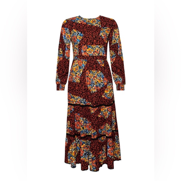 Superdry Womens Long Sleeve Midi Dress All-Over Print Mixed Black Floral Size 6 - Picture 2 of 2